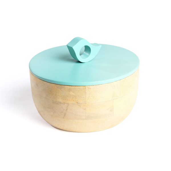 FireFlies Royal Wedding Blue Mango Wood Container 0.5 L, Artisan Crafted, Handcrafted Sustainable Wooden Container With Lift Off Lids, Food Safe Containers, Kitchen Décor Storage & Organizing Accessories