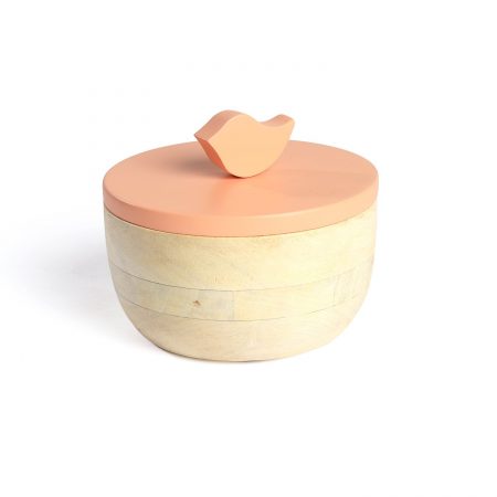 FireFlies Peach Mango Wood Container 0.3 L, Artisan Crafted, Handcrafted Sustainable Wooden Container With Lift Off Lids
