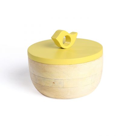 FireFlies Yellow Mango Wood Container 0.3 L, Artisan Crafted, Handcrafted Sustainable Wooden Container With Lift Off Lids, Food Safe Containers, Kitchen Décor Storage & Organizing Accessories