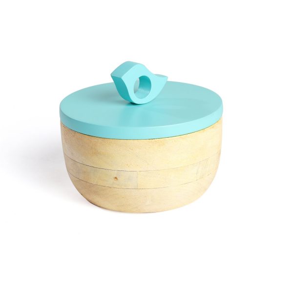 FireFlies Blue Glory Mango Wood Container 0.3 L, Artisan Crafted, Handcrafted Sustainable Wooden Container With Lift Off Lids, Food Safe Containers, Kitchen Décor Storage & Organizing Accessories