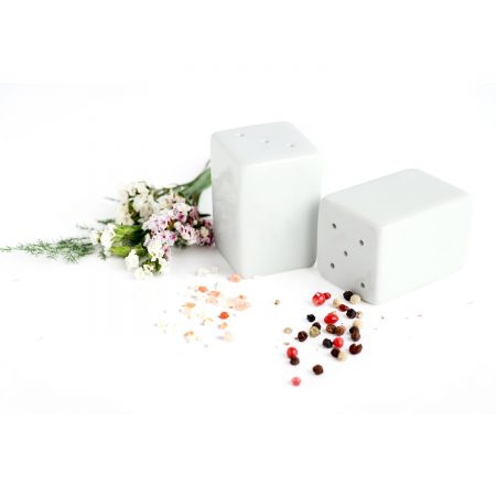 Urban Snackers Pepper & Salt Pot 1.5X2.25 cm, Square Shaped White Porcelain, for Dining Table, Kitchen and Hotel