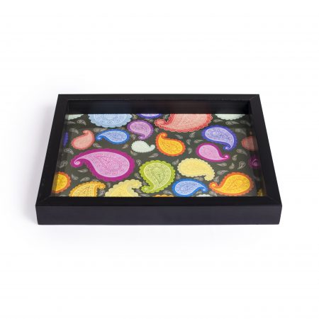 FireFlies Handcrafted Black Paisley 8x10 inch Serving Tray with Acrylic Insert For Dining Tableware, Welcoming Guests, Table Décor, Kitchen Serveware, Breakfast Coffee Table Tray, Butler Serving Trays, Decorative Tray with Antique Touch