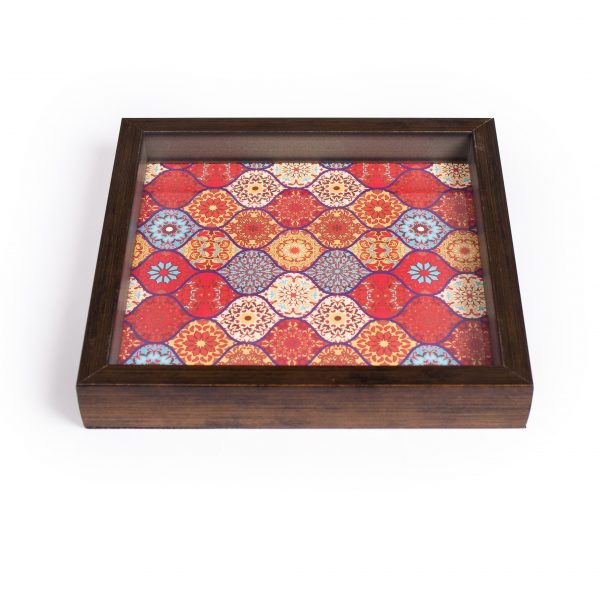 FireFlies Handcrafted Red Moroccan 8x8 inch Serving Tray with Acrylic Insert For Dining Tableware, Welcoming Guests, Table Décor, Kitchen Serveware, Breakfast Coffee Table Tray, Butler Serving Trays, Decorative Tray with Antique Touch