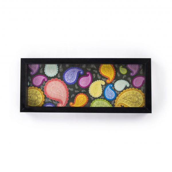 FireFlies Handcrafted Black Paisley 5x12 inch Serving Tray with Acrylic Insert For Dining Tableware, Welcoming Guests, Table Décor, Kitchen Serveware, Breakfast Coffee Table Tray, Butler Serving Trays, Decorative Tray with Antique Touch