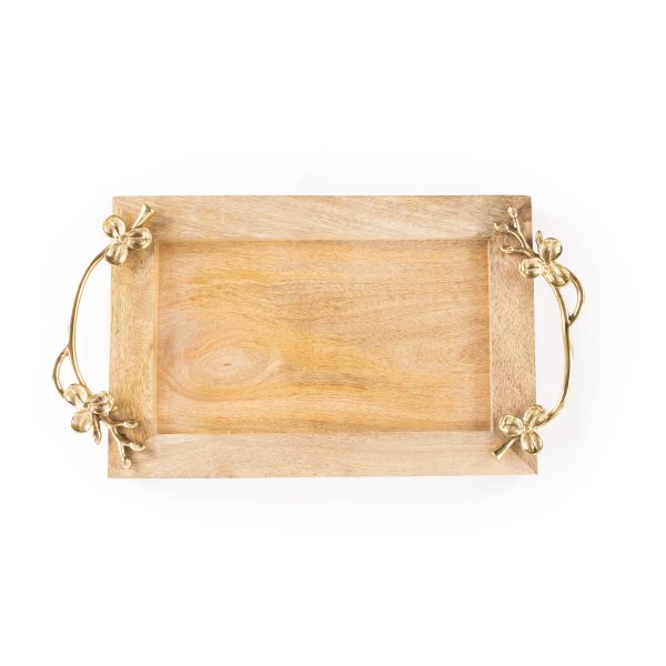 FireFlies Handcrafted Mango Wood Rectangle (12x8 inch) Serving Tray with Brass Handle For Dining Tableware, Welcoming Guests, Table Décor, Kitchen Serveware, Breakfast Coffee Table Tray, Butler Serving Trays, Decorative Tray with Antique Touch