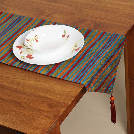 FireFlies Multicolour Polyester Print Table Runner with Red Tassels for Office Kitchen Dining Wedding Party Home Decor 33 X 150 cm