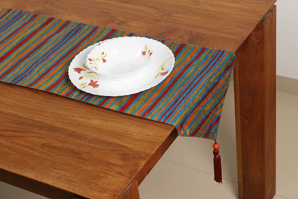 FireFlies Multicolour Polyester Print Table Runner with Red Tassels for Office Kitchen Dining Wedding Party Home Decor 33 X 150 cm