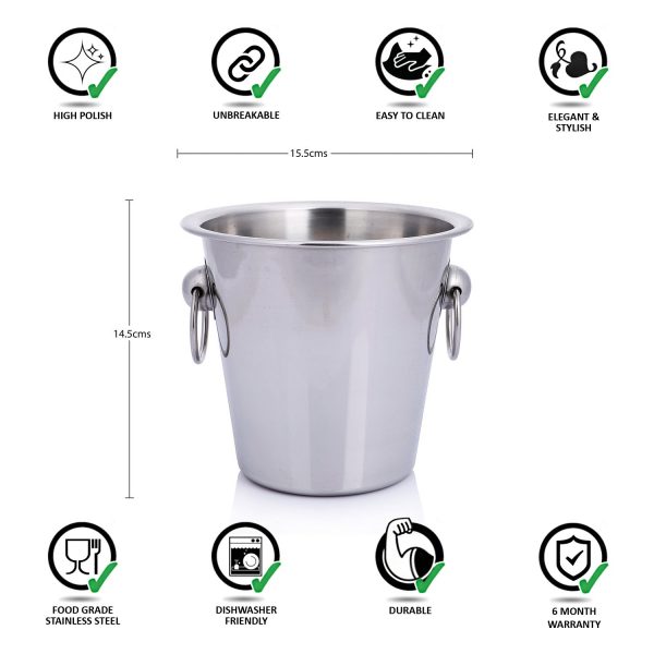 Ice Bucket Plain With Knob & Ring 14 Cm (Stainless Steel) by Urban Snackers