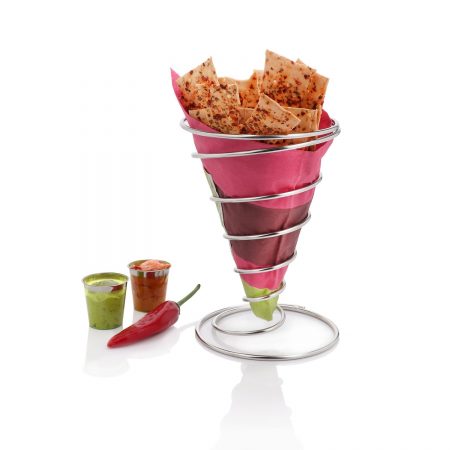 Urban Snackers Cone Chip Basket- Appetiser Cones, Chip Cones Spring Holder 13 X 18 cm (Stainless Steel)