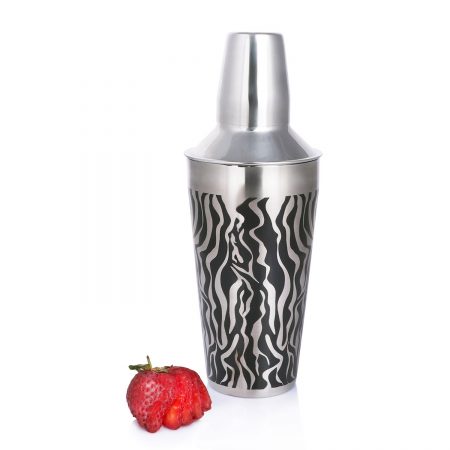 Urban Snackers Cocktail Shaker, Mocktail Shaker, Drink Mixer, Cocktail Mixer 28 Oz - Zebra Printing (Stainless Steel)