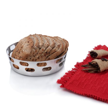 Urban Snackers Bread Basket/Roti Tokri Server with Shallow-Capsule Holes Stylish Design (Stainless Steel)