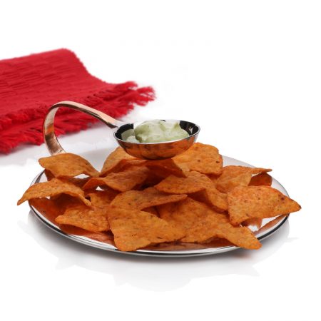 Urban Snackers Chip N Dip Hammered Dip Plate/for Serving Snacks Home Hotel Restaurant (Stainless Steel)