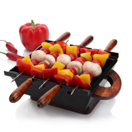 Urban Snackers Table Top Lightweight MS Barbeque For Serving With Wooden Handle 5 Skewers